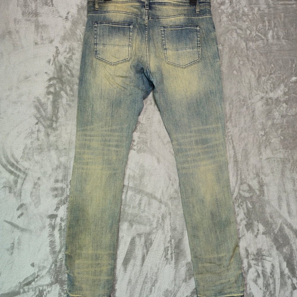 Fashion Nova Men Distressed Leopard Print Inset Jeans Vintage Blue Wash Size 34 - Picture 3 of 7